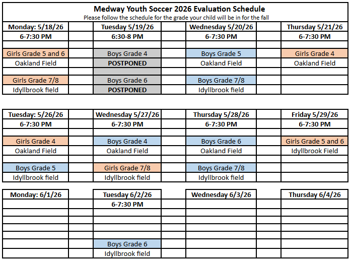 Medway 2026 Travel Evaluation Schedule